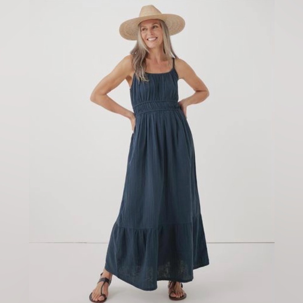 Pact French Navy Coastal Double Gauze Cami Maxi Dress in French Navy. XS.